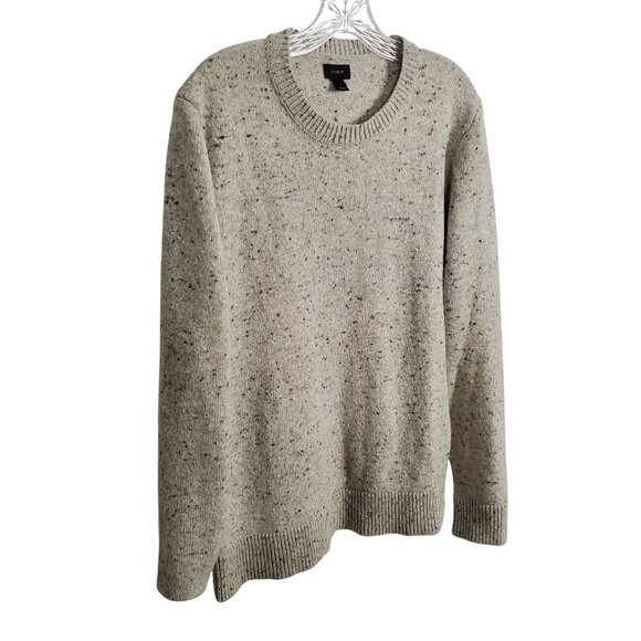 J Crew Mens Sz L Sweater Wool Blend Speckled Crew Ribbed Trim Minimalist Preppy - Picture 1 of 9